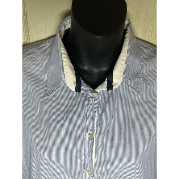 Saint James Depuis Women’s Button Down Pinstripe Shirt W/ Suede Elbow Patches XS - Picture 2 of 13